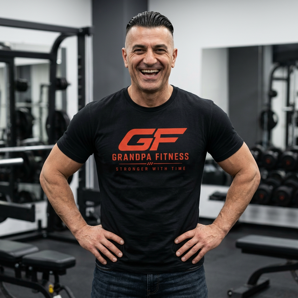 GF Grandpa Fitness Stronger With Time T-Shirt | Grandpa Gym Shirt for Active Men