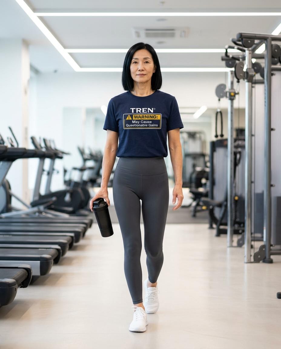 TREN® Warning May Cause Questionable Gains Gym T-Shirt | Funny Bodybuilding Tee