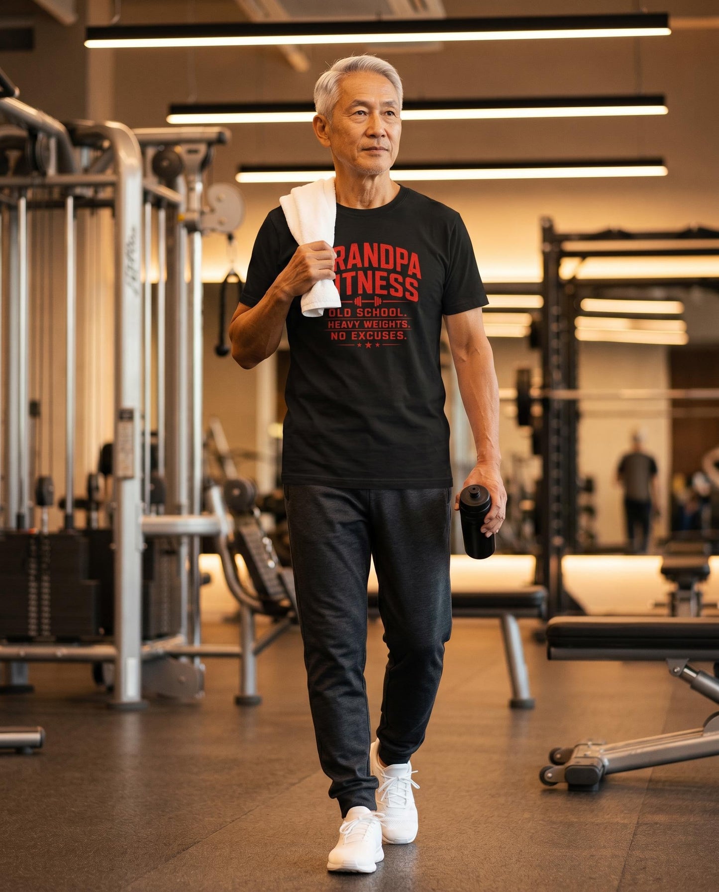 Grandpa Fitness Old School Heavy Weights No Excuses T-Shirt | Vintage Gym Workout Tee