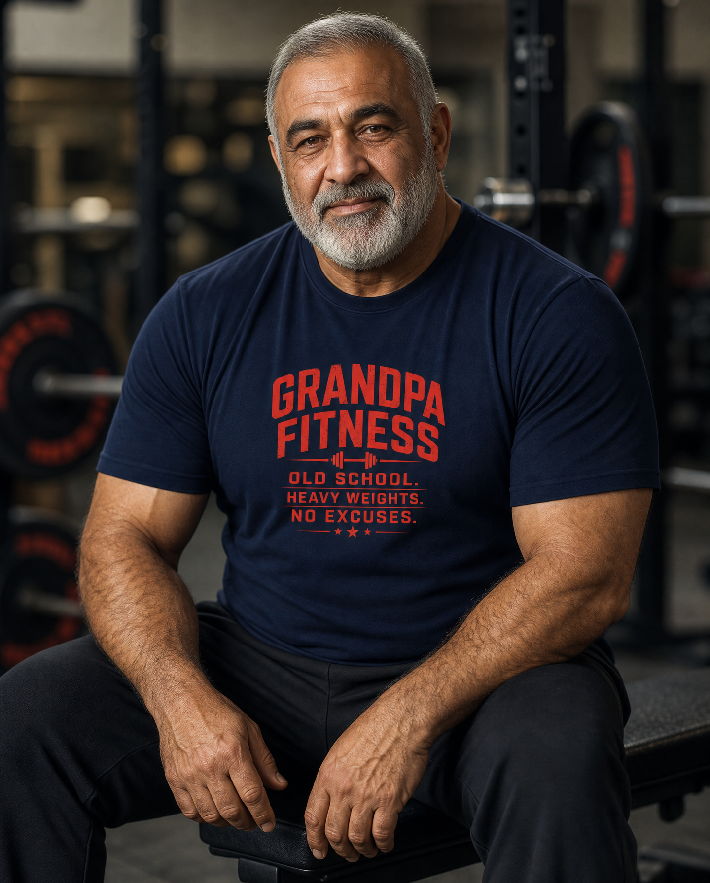 Grandpa Fitness Old School Heavy Weights No Excuses T-Shirt | Vintage Gym Workout Tee