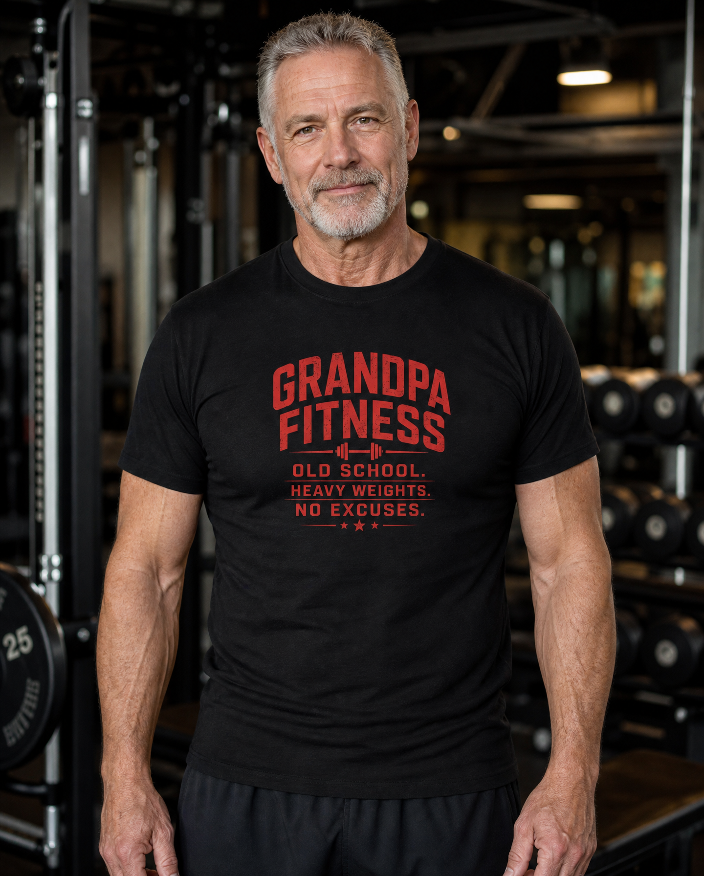Grandpa Fitness Old School Heavy Weights No Excuses T-Shirt | Vintage Gym Workout Tee