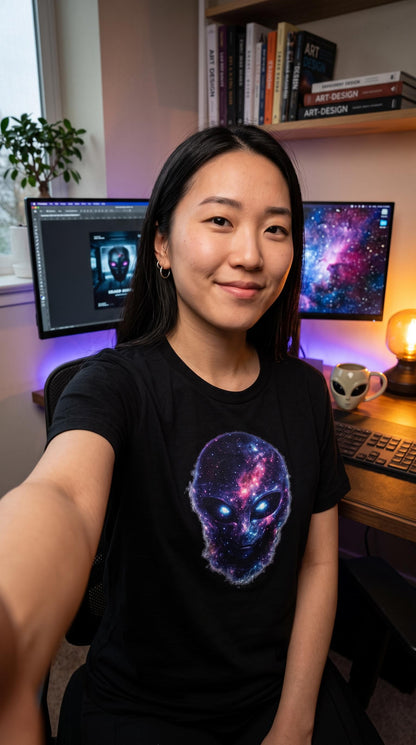 Galaxy Alien Face T-Shirt | Cosmic UFO Graphic Tee