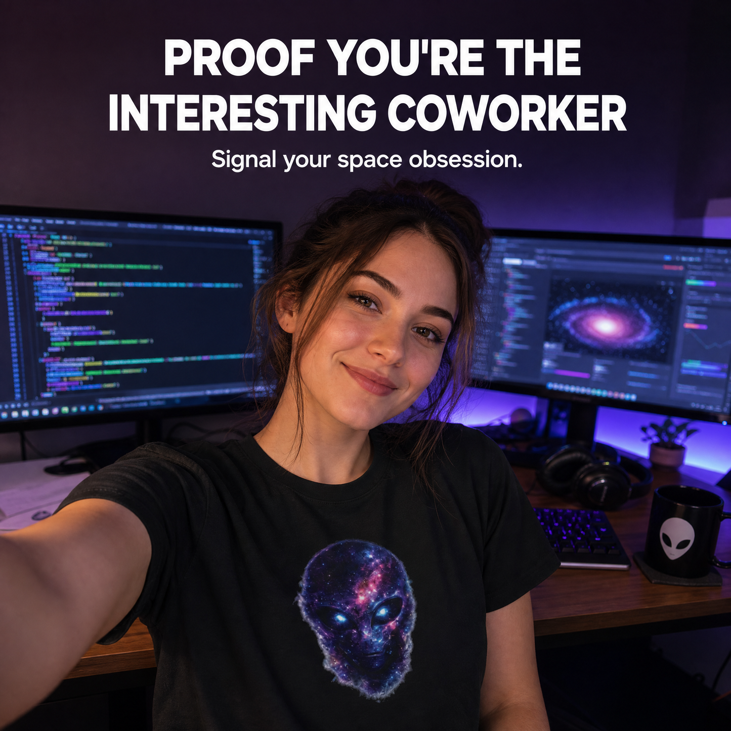 Galaxy Alien Face T-Shirt | Cosmic UFO Graphic Tee