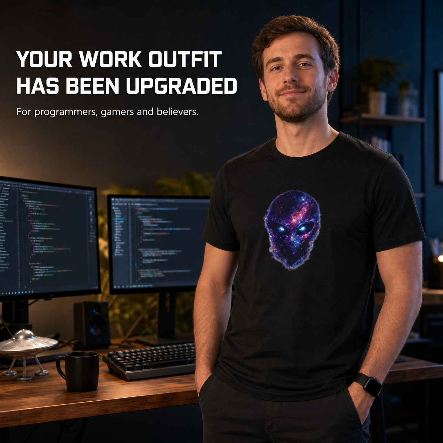 Galaxy Alien Face T-Shirt | Cosmic UFO Graphic Tee