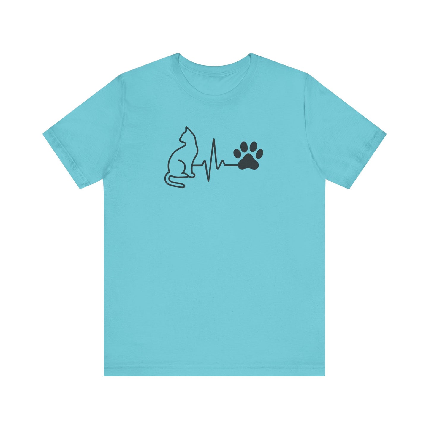 Cat Lover's Heartbeat Tee, Pet Owner Gift, Short Sleeve T-Shirt, Casual Top, Animal Lover Apparel, Purr-fect Gift for Cat Lovers