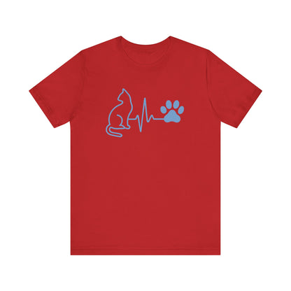 Cat Paw Print T-Shirt | Pet Lover Heartbeat Graphic Tee & Cat Mom/Dad Gift