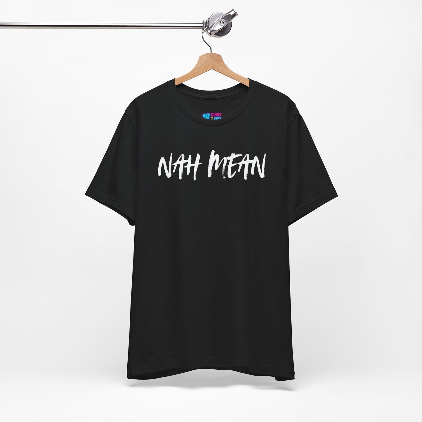 Nah Mean Graphic Tee — Black Casual Script T-Shirt (Front & Back Text)