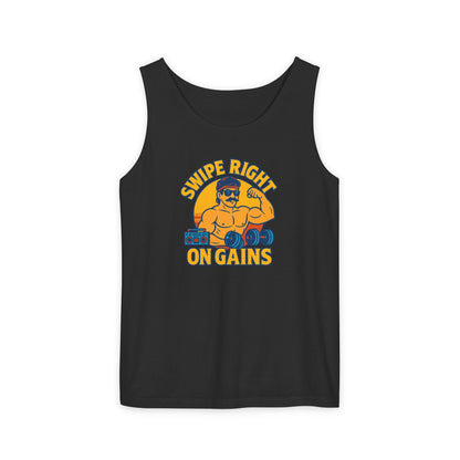 Swipe Right on Gains Tank Top | Funny Gym Shirt, Unisex Fitness Top, Summer Workout Gift
