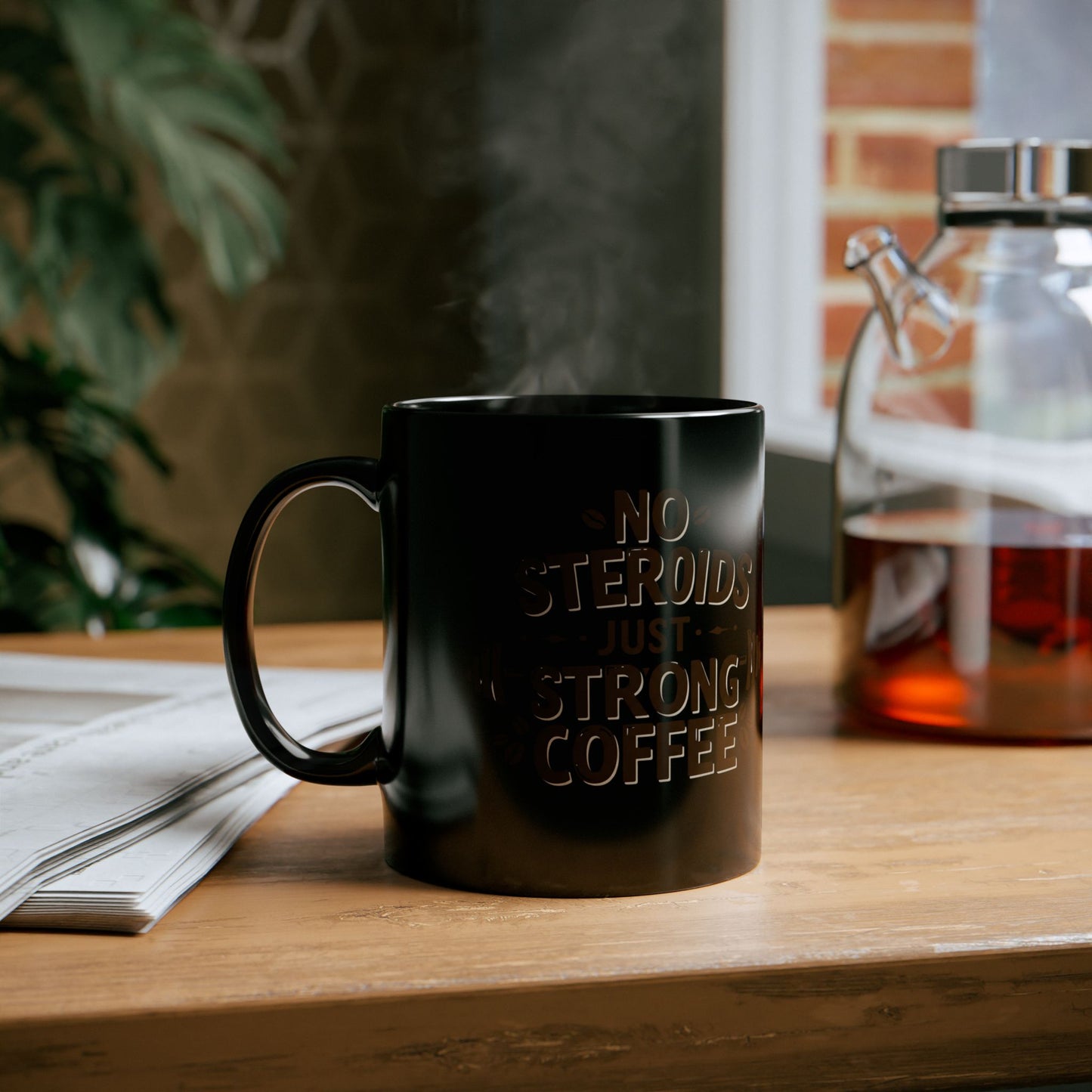 "No Steroids, Just Strong Coffee" Black Mug | Funny Gym Lover Gift, Motivational Bodybuilding Mug