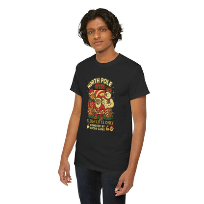 North Pole Gym Funny Christmas T-Shirt | Unisex Heavy Cotton Holiday Workout Tee | Gift for Fitness Lover