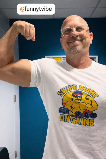 Fitness Humor Tee, Gym Shirt, Workout Gift, Funny Exercise T-Shirt, Swipe Right on Gains Apparel