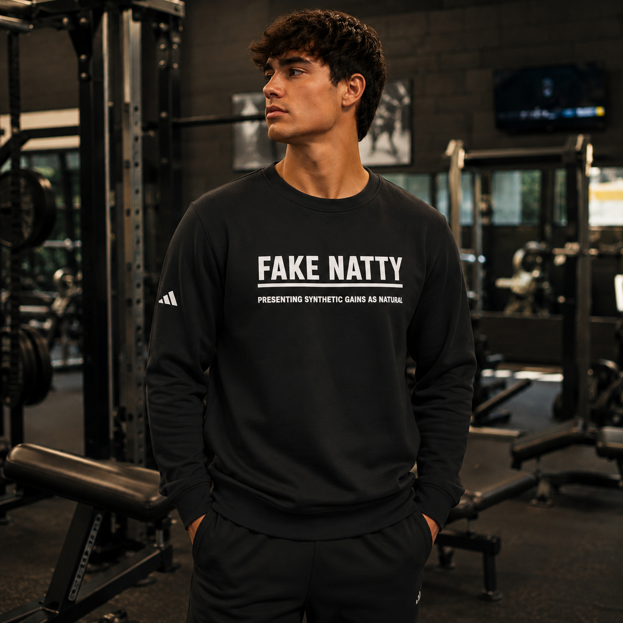 Adidas Fake Natty Crewneck Gym Humor Sweatshirt