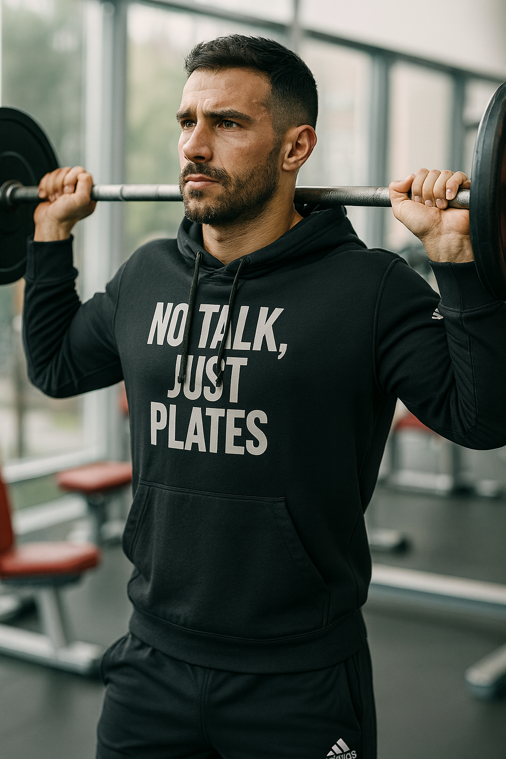 Adidas Fleece Hoodie - No Talk, Just Plates | Sporty Casual Wear, Unisex Lounge Apparel, Gift for Food Lovers, Everyday Comfort