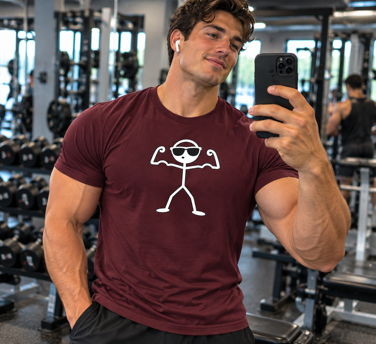 Funny Double Bicep Flex Stick Figure Gym T-Shirt