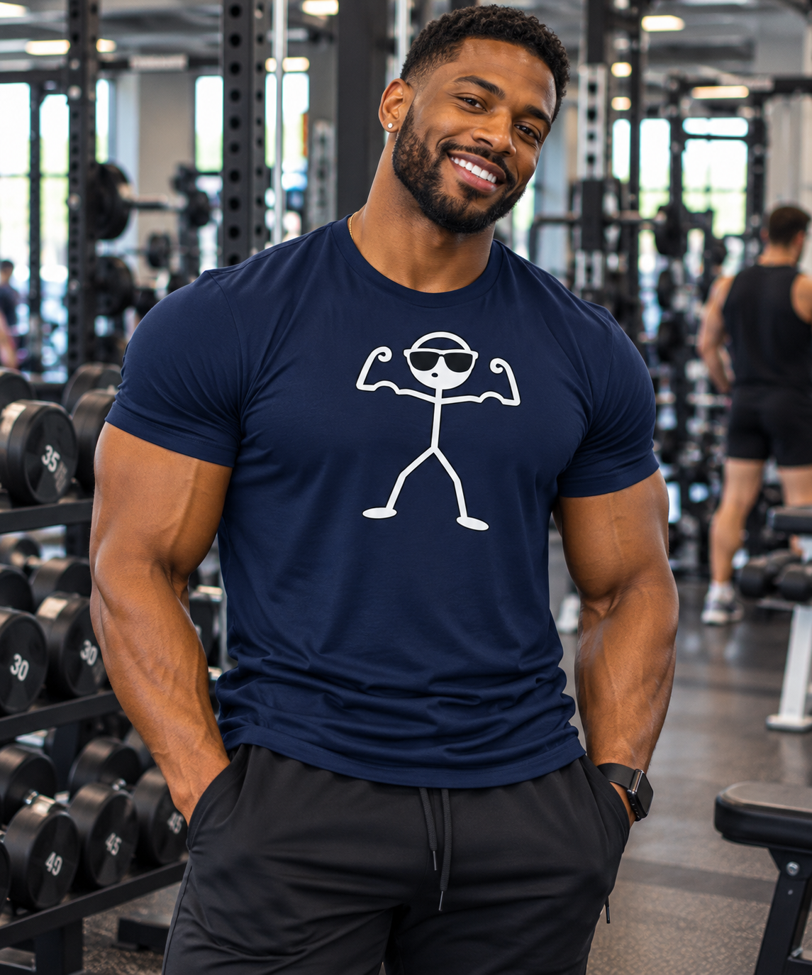 Funny Double Bicep Flex Stick Figure Gym T-Shirt