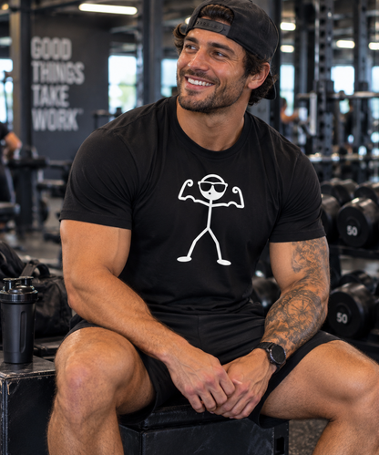 Funny Double Bicep Flex Stick Figure Gym T-Shirt
