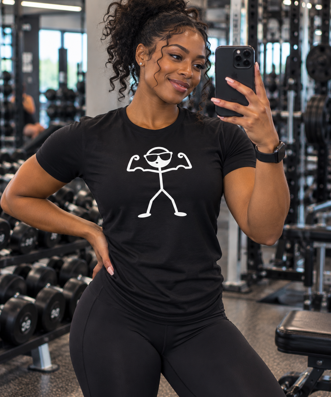 Funny Double Bicep Flex Stick Figure Gym T-Shirt