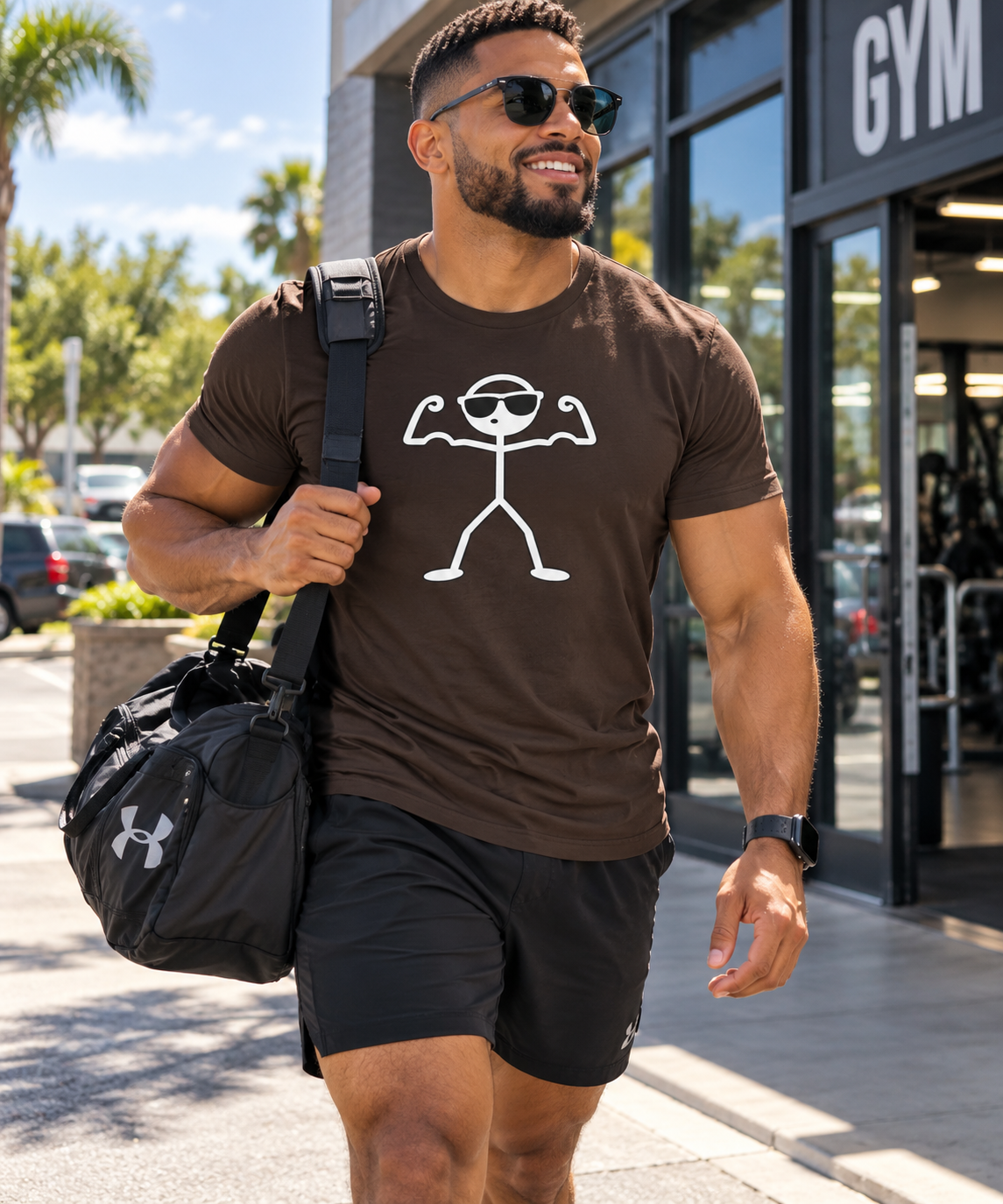 Funny Double Bicep Flex Stick Figure Gym T-Shirt