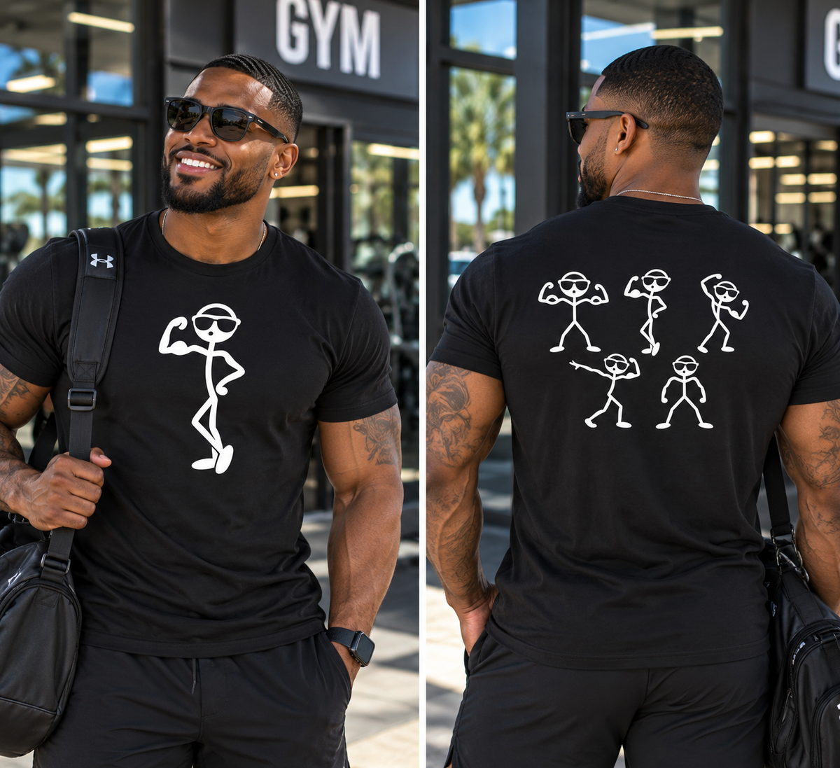 Funny Stick Figure Bodybuilding Front & Back T-Shirt