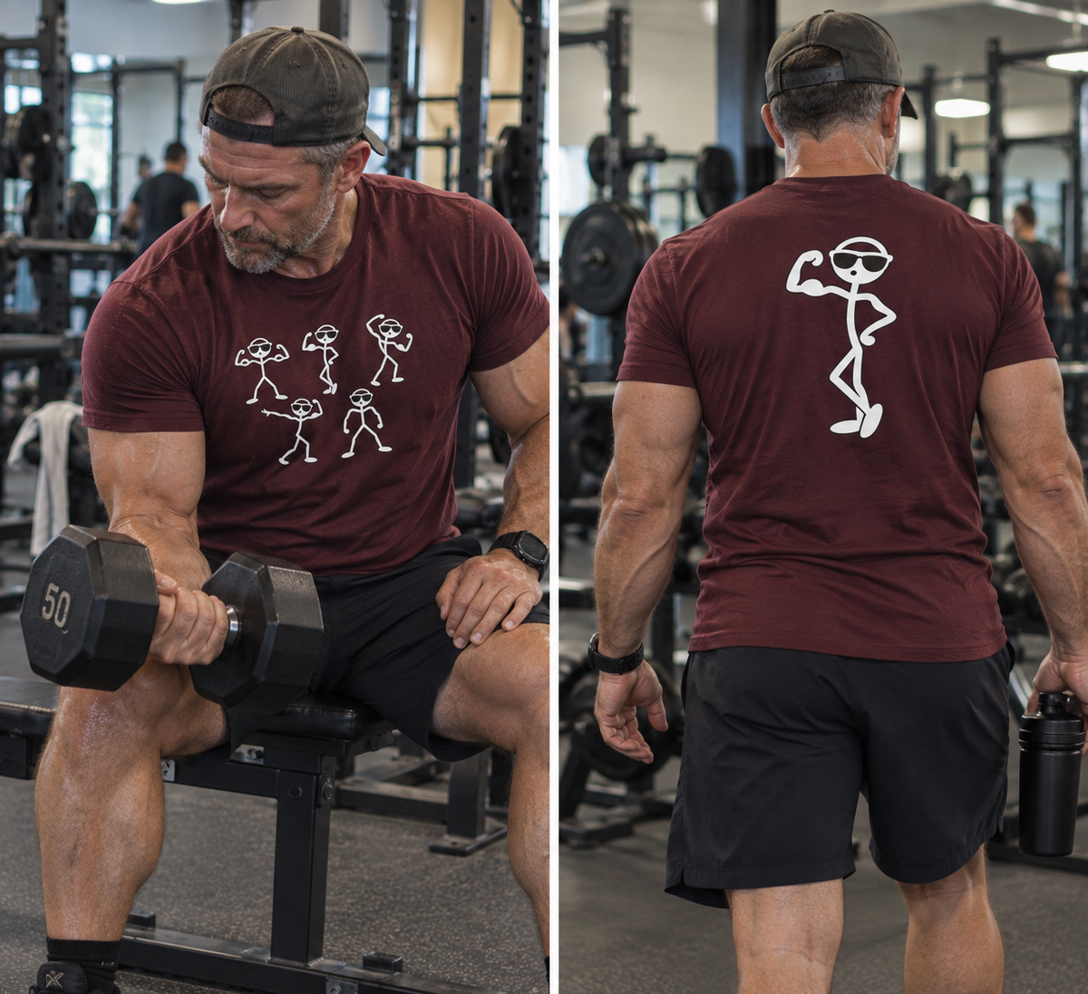 Funny Stick Figure Bodybuilding Graphic T-Shirt