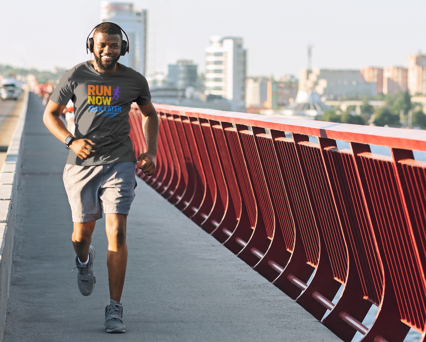 Run Now Talk Later T-Shirt | Funny Running Shirt, Unisex Moisture-Wicking Workout Tee