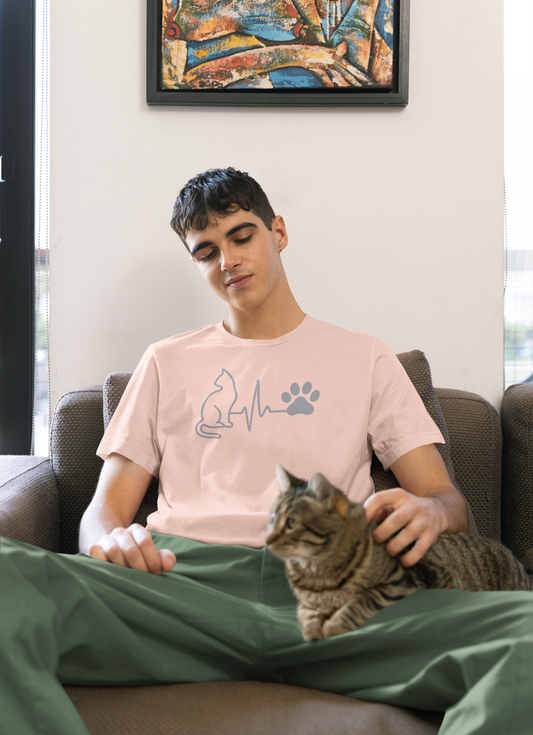 Cat Lover's Heartbeat Tee | Unisex Jersey Short Sleeve T-Shirt, Pet Lover Gift, Animal Rescue Support, Cat Mom Shirt, Casual Wear