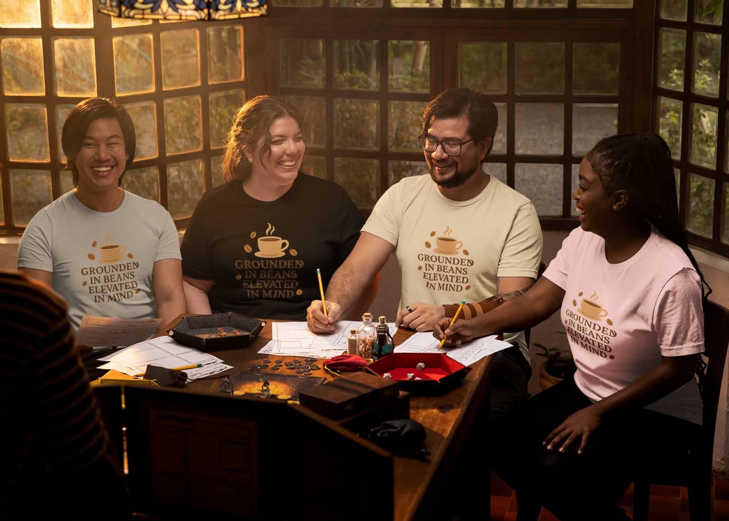 Coffee Grounded In Beans Elevated In Mind T-Shirt | Coffee Lover Gift
