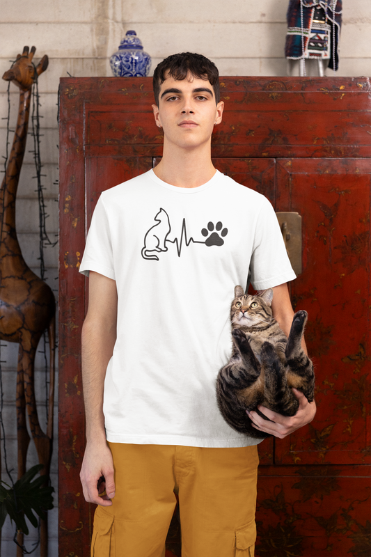Cat Lover's Heartbeat Tee, Pet Owner Gift, Short Sleeve T-Shirt, Casual Top, Animal Lover Apparel, Purr-fect Gift for Cat Lovers