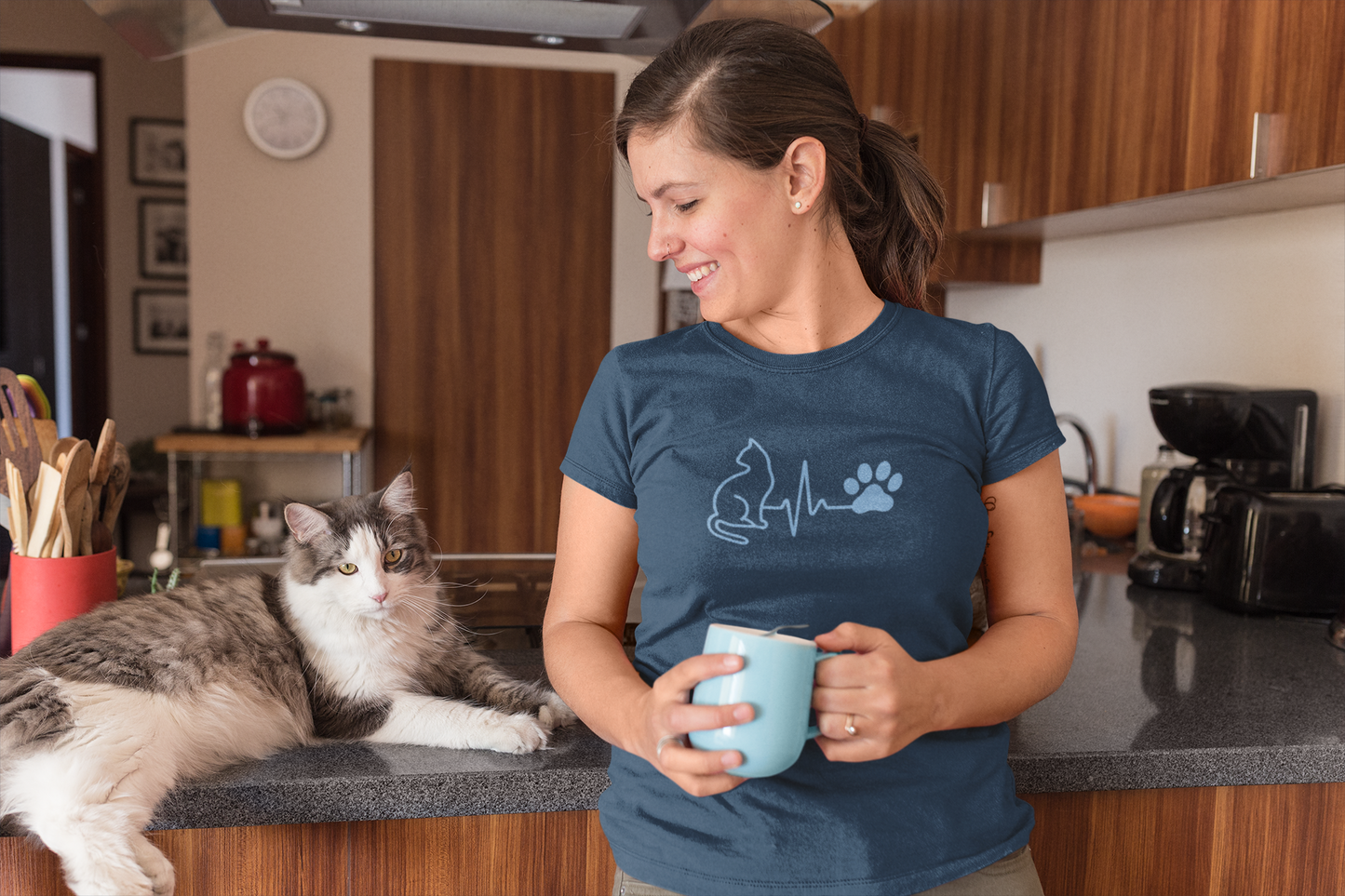 Cat & Dog Heartbeat T-Shirt | Women's Animal Lover Tee, Funny Pet Owner Gift