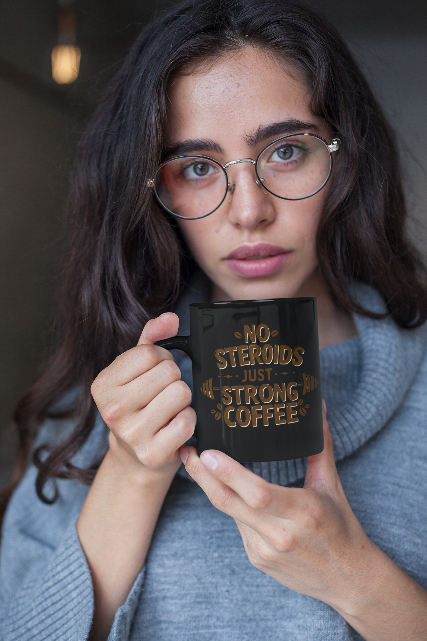 "No Steroids, Just Strong Coffee" Black Mug | Funny Gym Lover Gift, Motivational Bodybuilding Mug