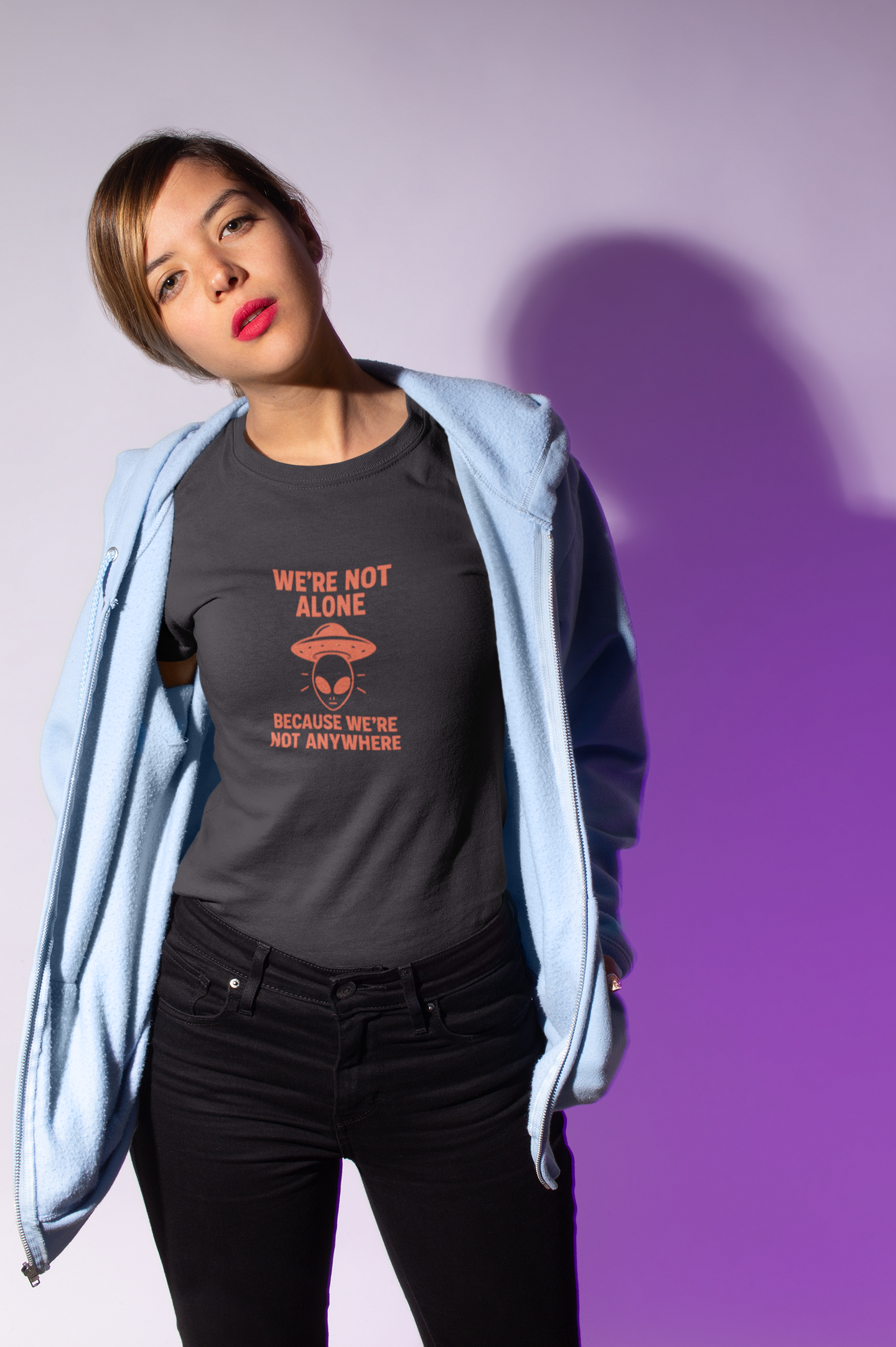 We're Not Alone T-Shirt | Funny Alien UFO Tee, Unisex Sci-Fi Lover Gift