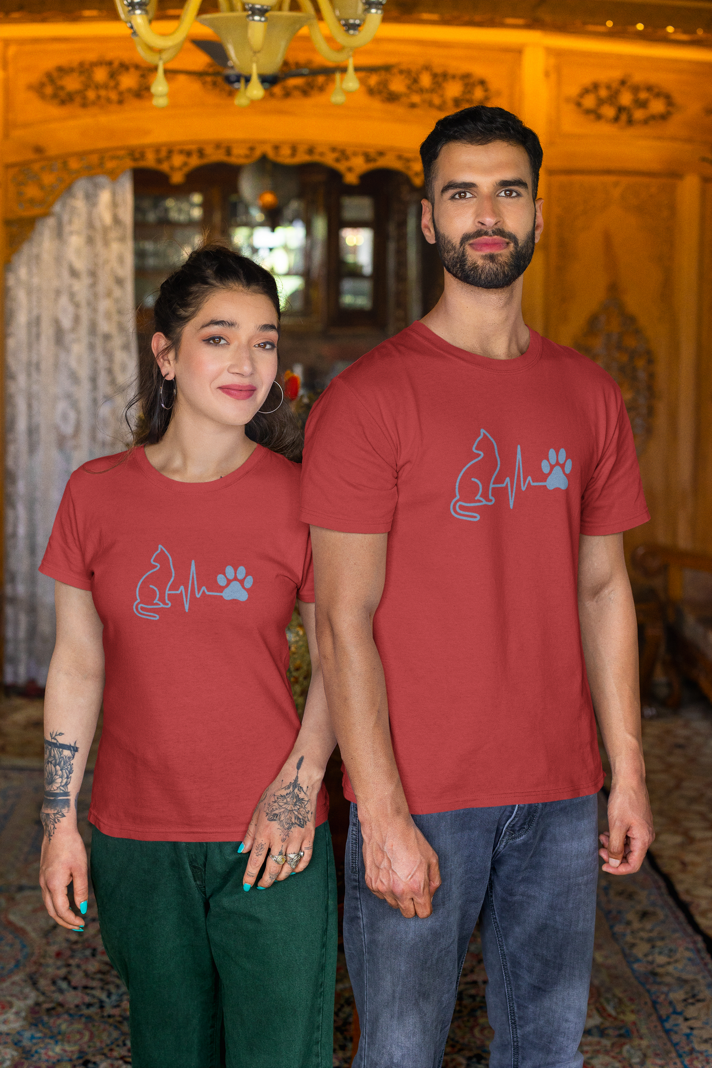 Cat Paw Print T-Shirt | Pet Lover Heartbeat Graphic Tee & Cat Mom/Dad Gift