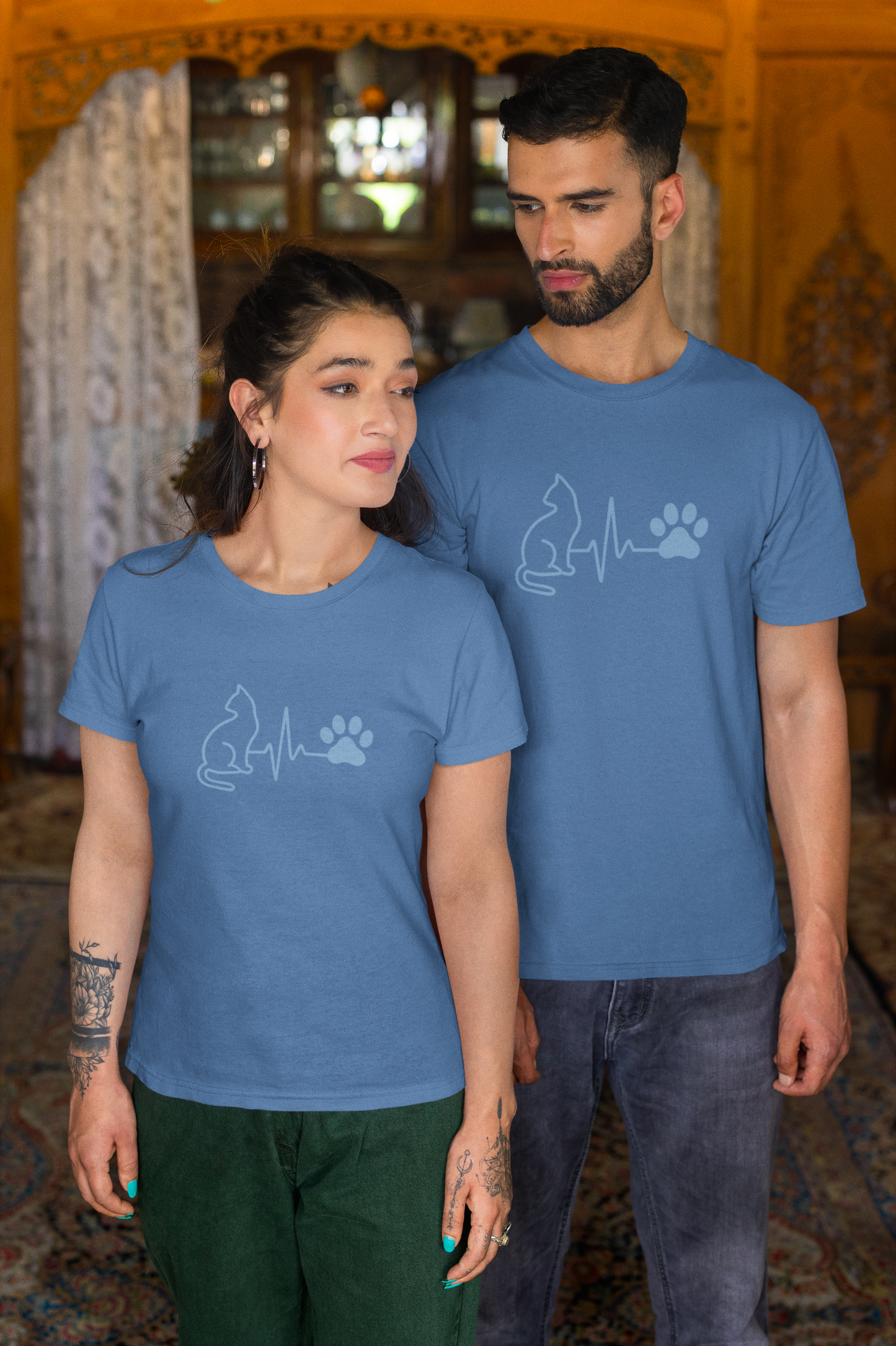 Cat Paw Print T-Shirt | Pet Lover Heartbeat Graphic Tee & Cat Mom/Dad Gift