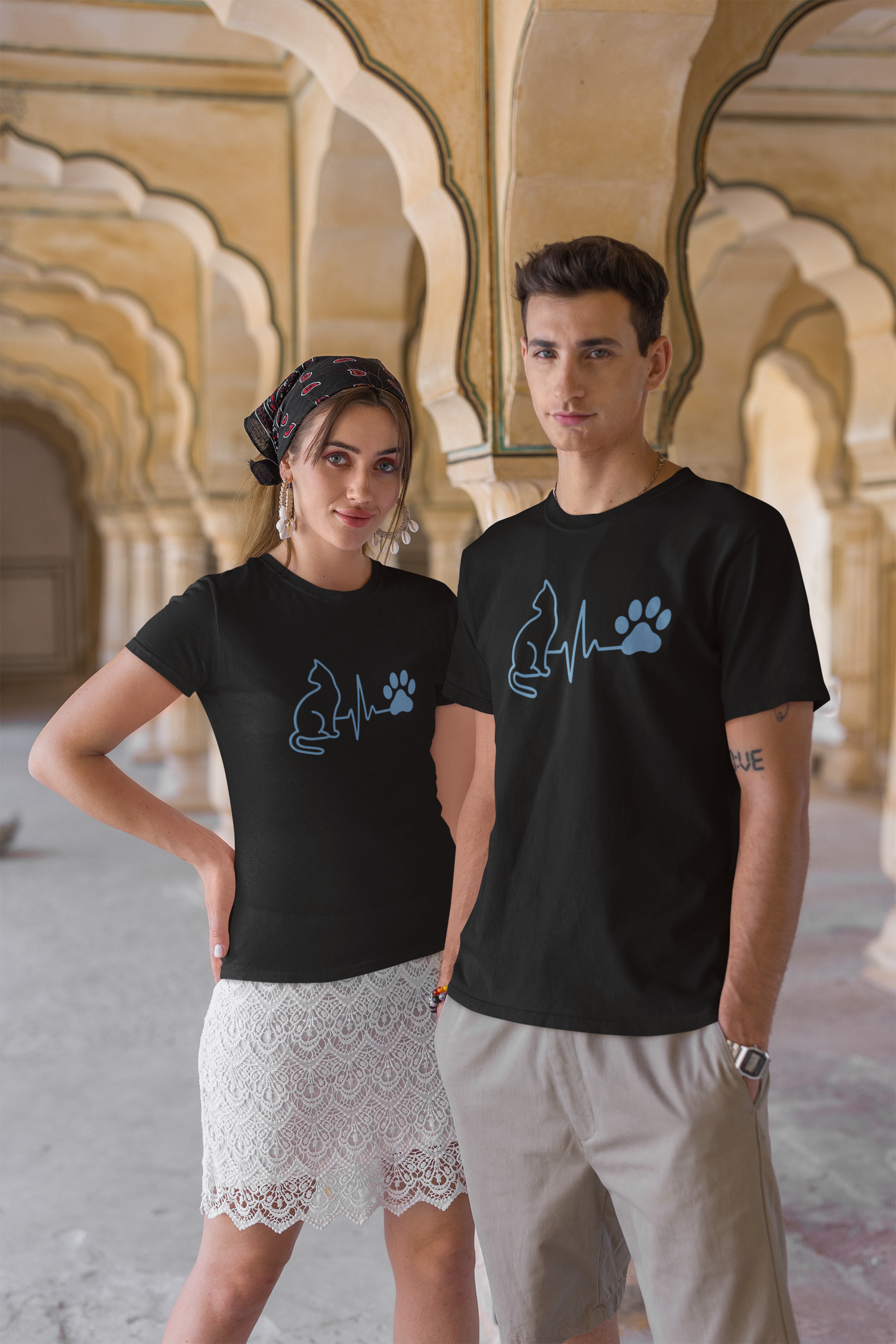 Cat Paw Print T-Shirt | Pet Lover Heartbeat Graphic Tee & Cat Mom/Dad Gift
