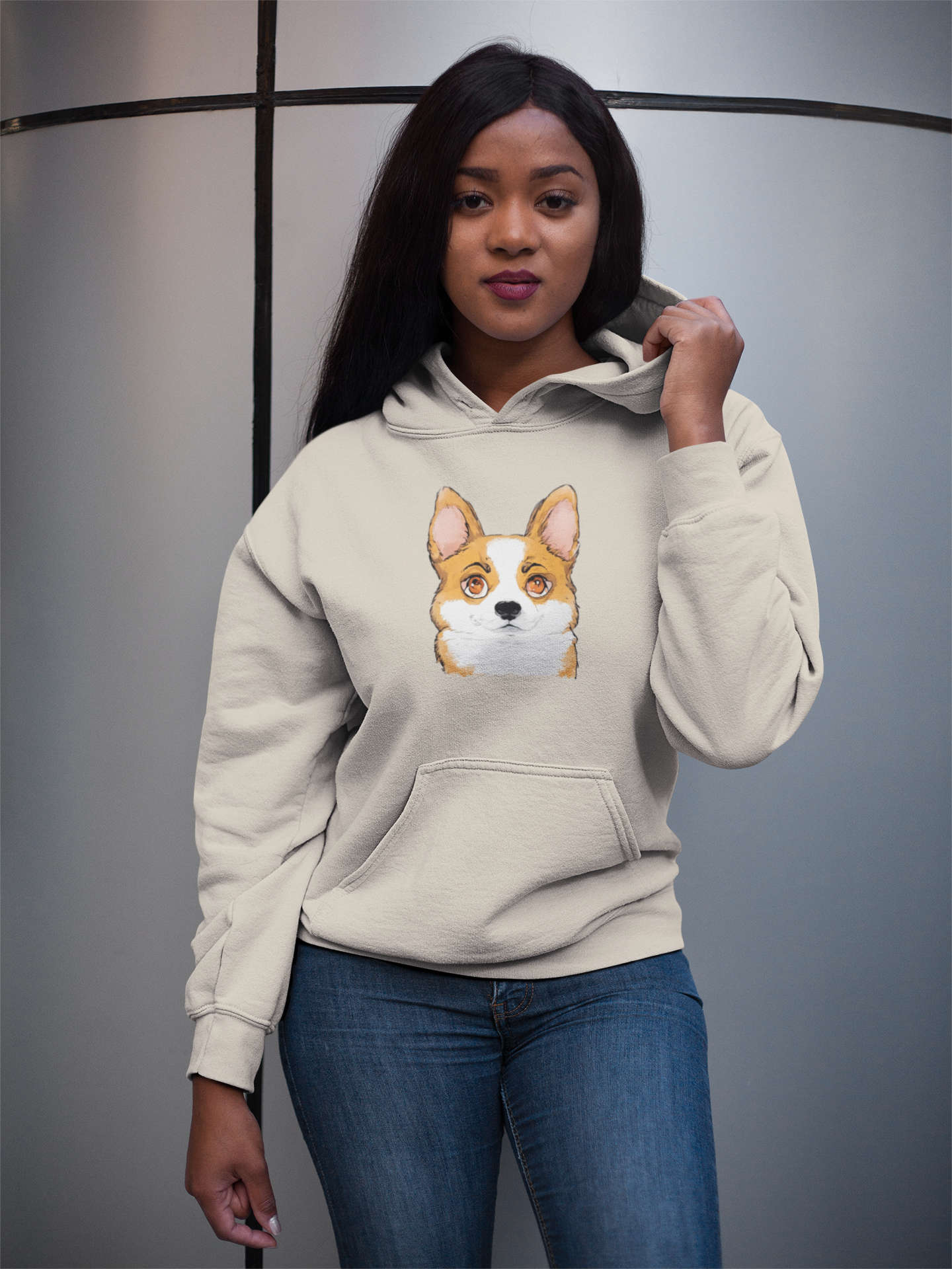 Corgi Hoodie, Corgi Face Pullover Cute Pembroke Welsh Corgi Hoodie for Dog Lovers