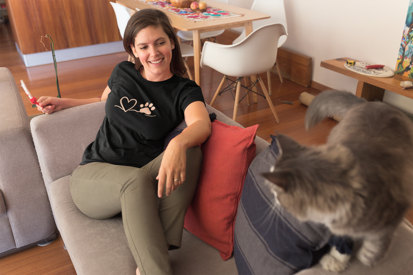 Heart & Paw Print T-Shirt | Soft Cotton Unisex Pet Lover Tee