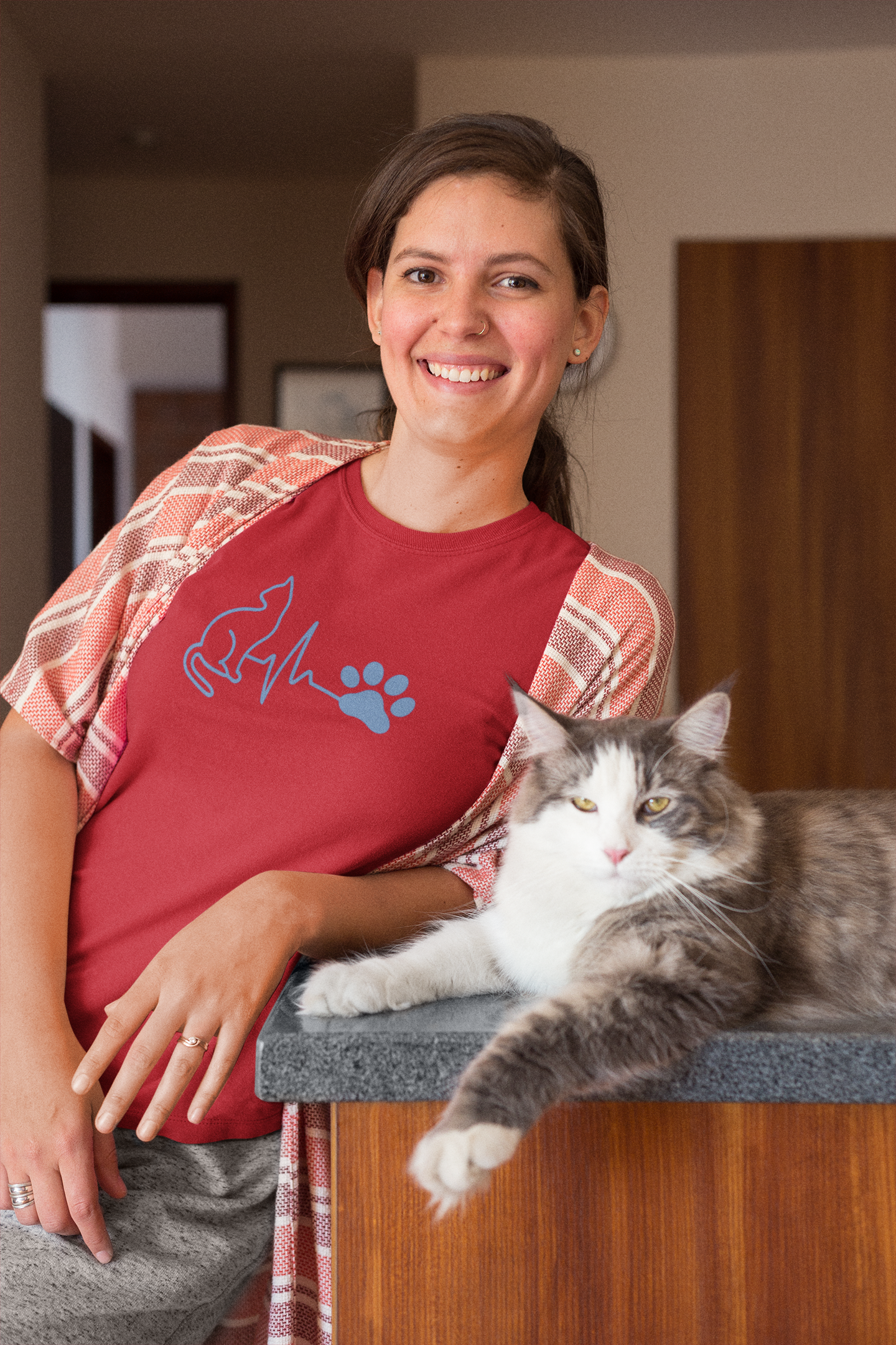Cat & Dog Heartbeat T-Shirt | Women's Animal Lover Tee, Funny Pet Owner Gift