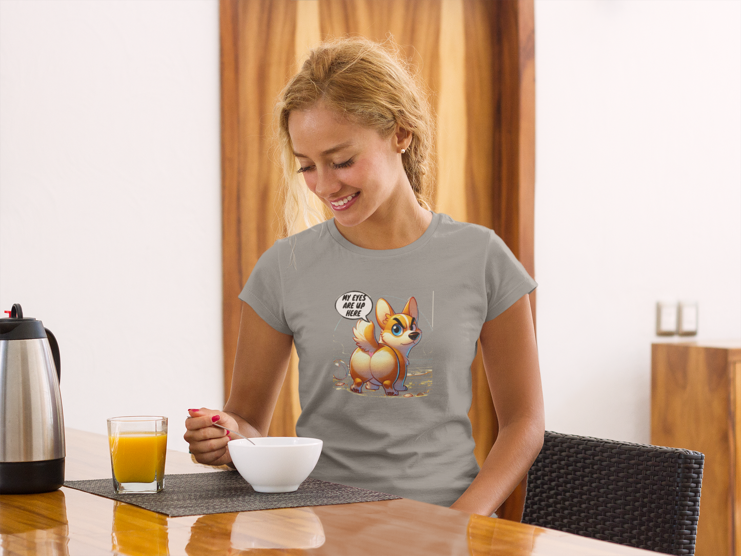 Funny Corgi "My Eyes Are Up Here" Women's T-Shirt | Dog Lover Gift