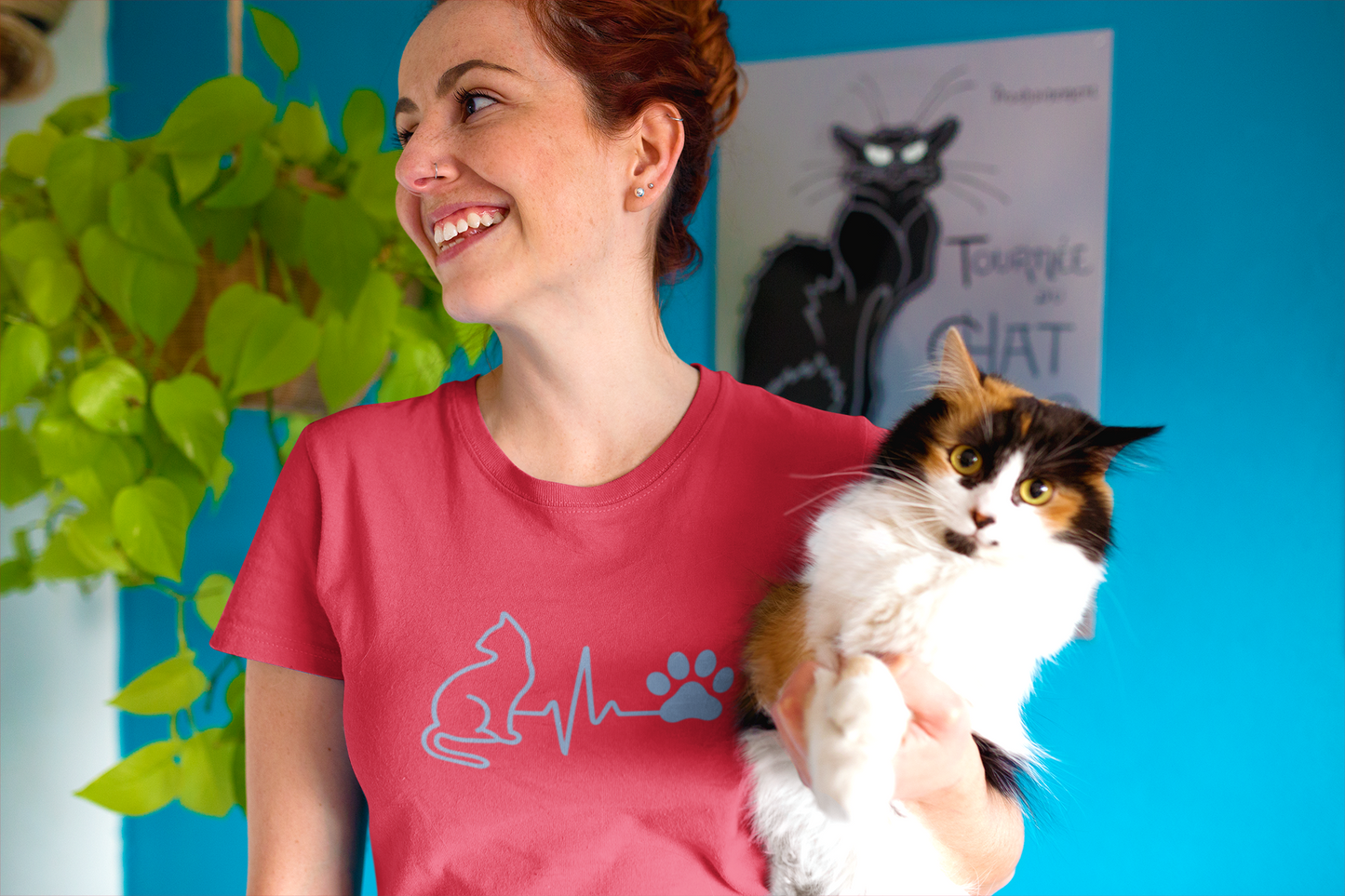 Cat & Dog Heartbeat T-Shirt | Women's Animal Lover Tee, Funny Pet Owner Gift