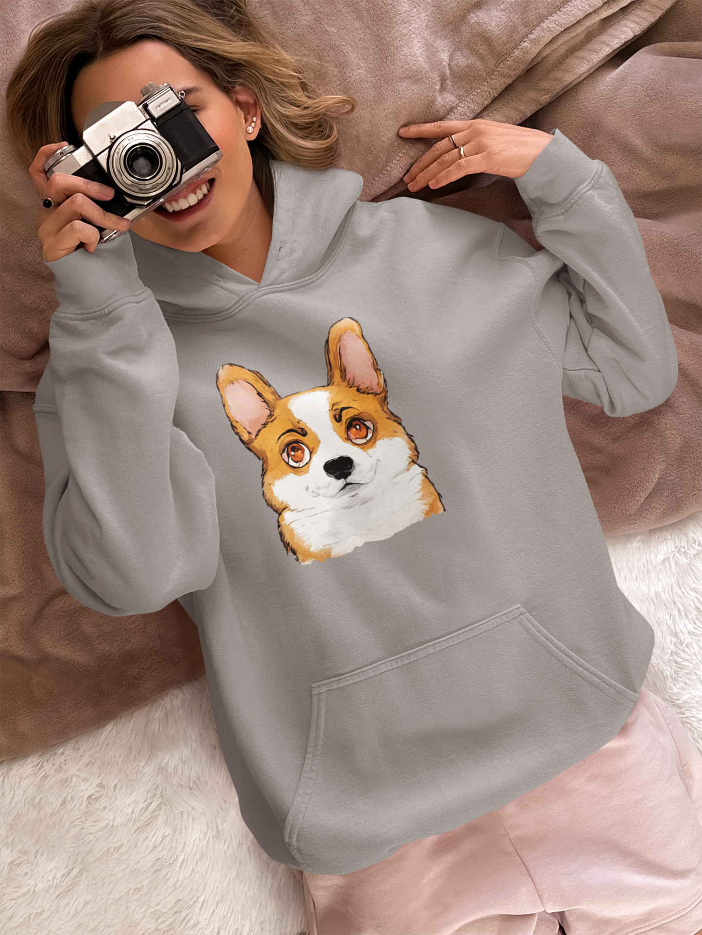 Corgi Hoodie, Corgi Face Pullover Cute Pembroke Welsh Corgi Hoodie for Dog Lovers