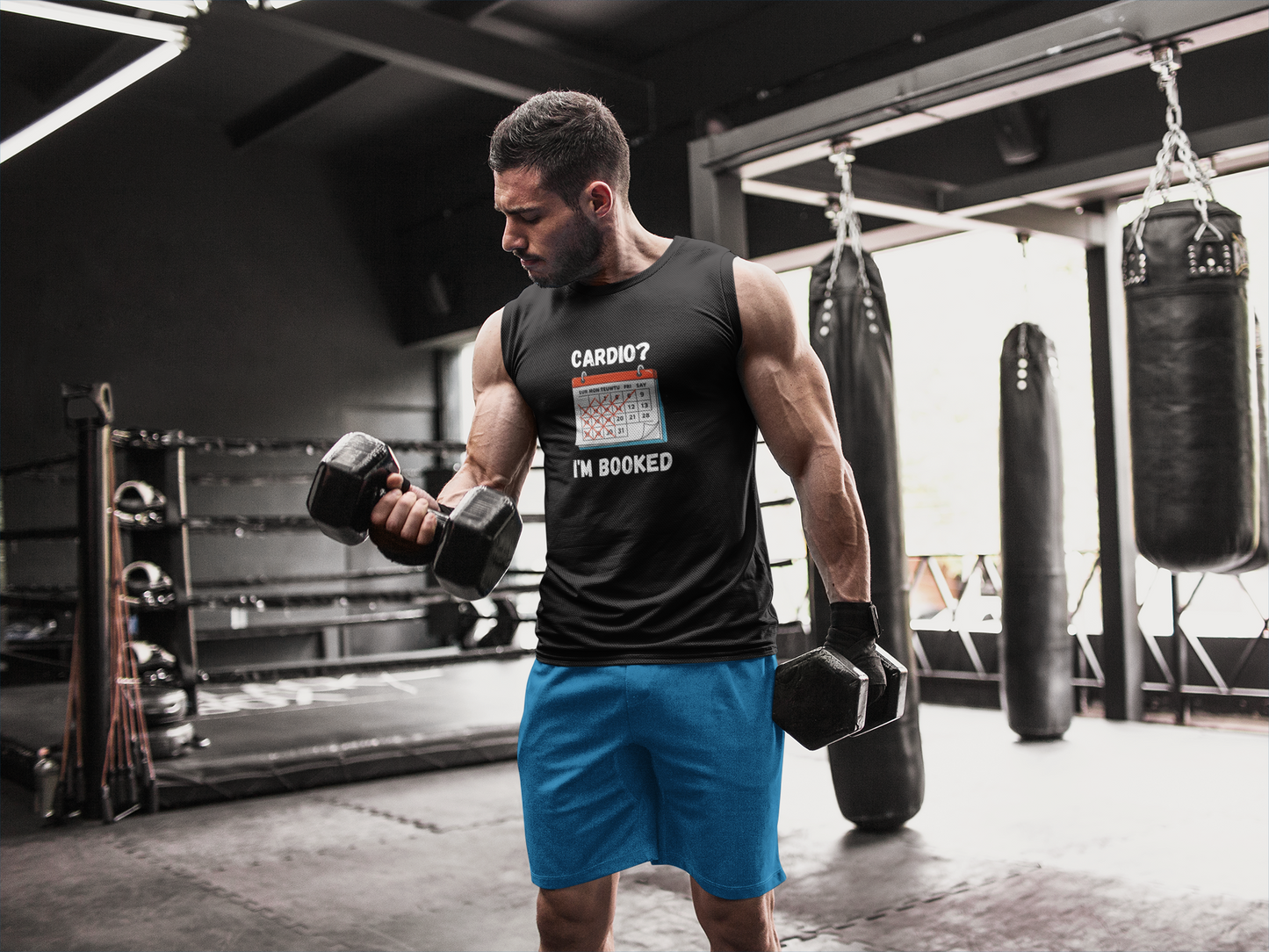 Funny Cardio Tank Top | "Cardio? I'm Booked" Unisex Workout Tee