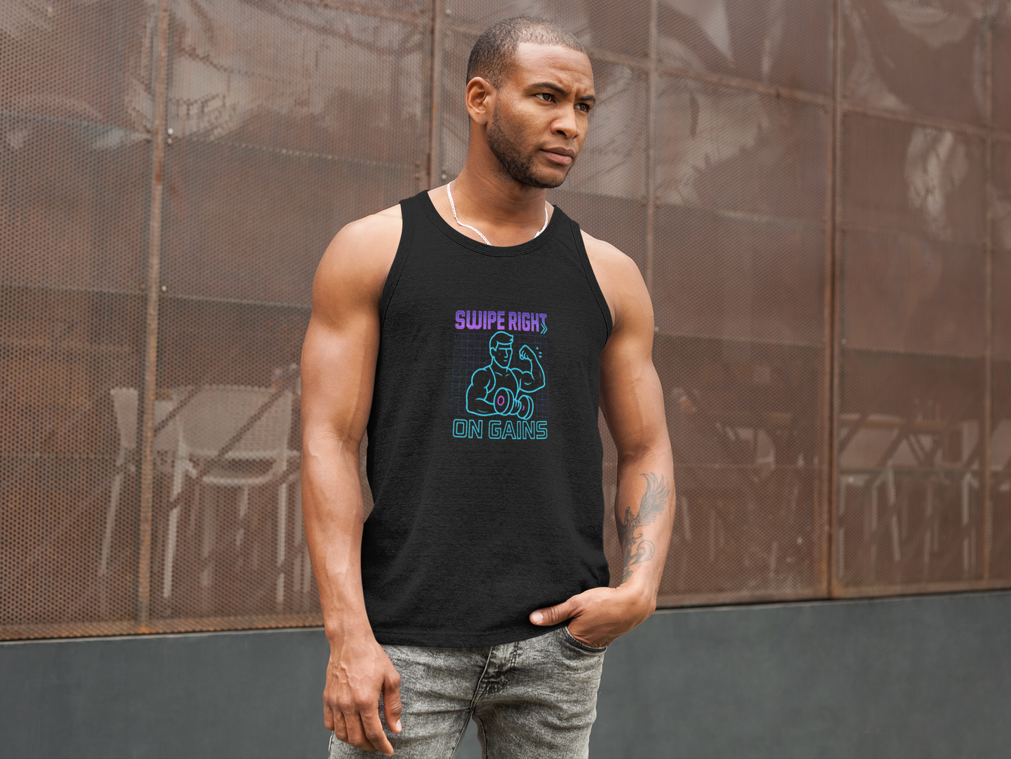"Swipe Right on Gains" Tank Top | Funny Gym Shirt, Unisex Fitness Gift, Summer Workout Apparel