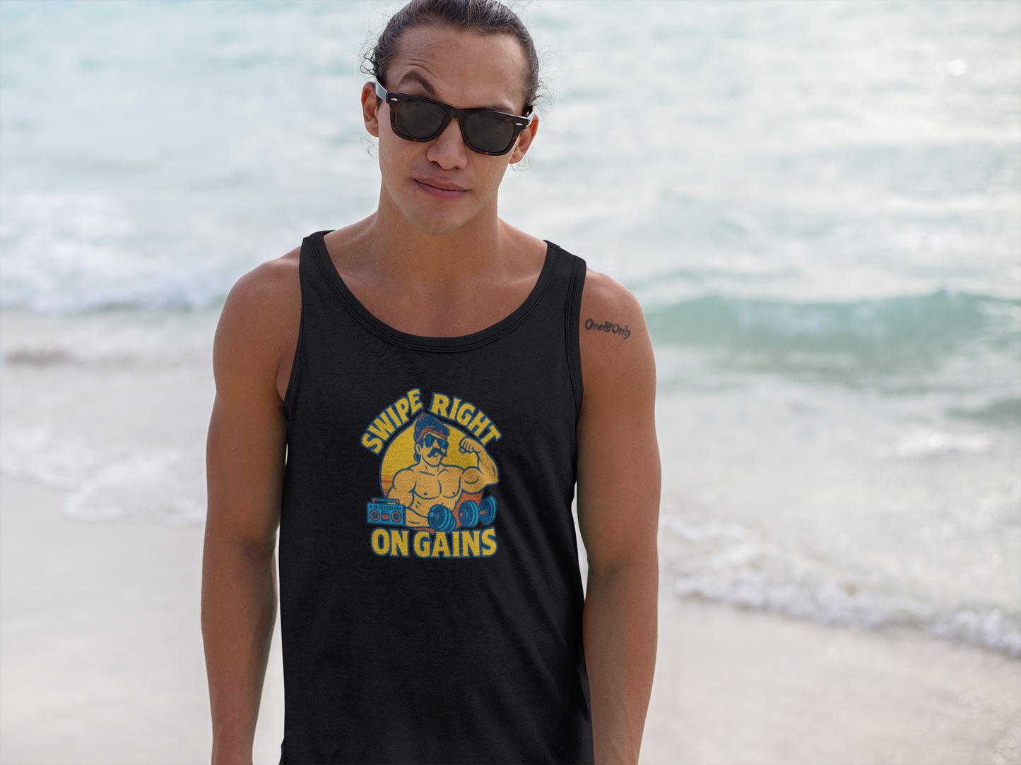 Swipe Right on Gains Tank Top | Funny Gym Shirt, Unisex Fitness Top, Summer Workout Gift