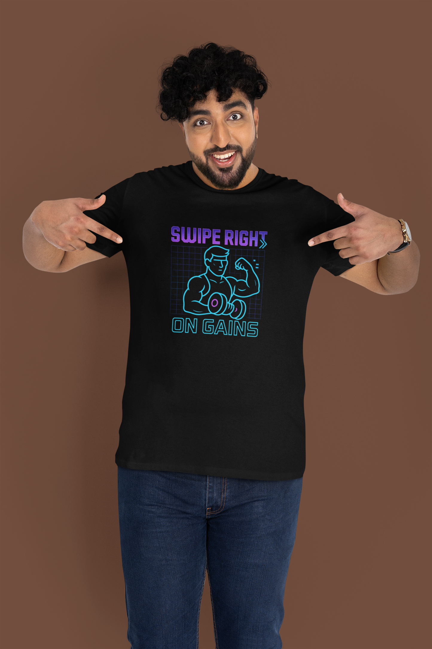 Swipe Right on Gains" Graphic Tee | Funny Workout Shirt & Fitness Gift