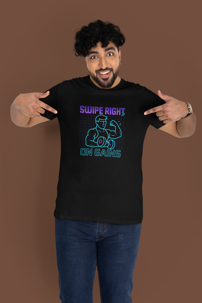 Swipe Right on Gains" Graphic Tee | Funny Workout Shirt & Fitness Gift