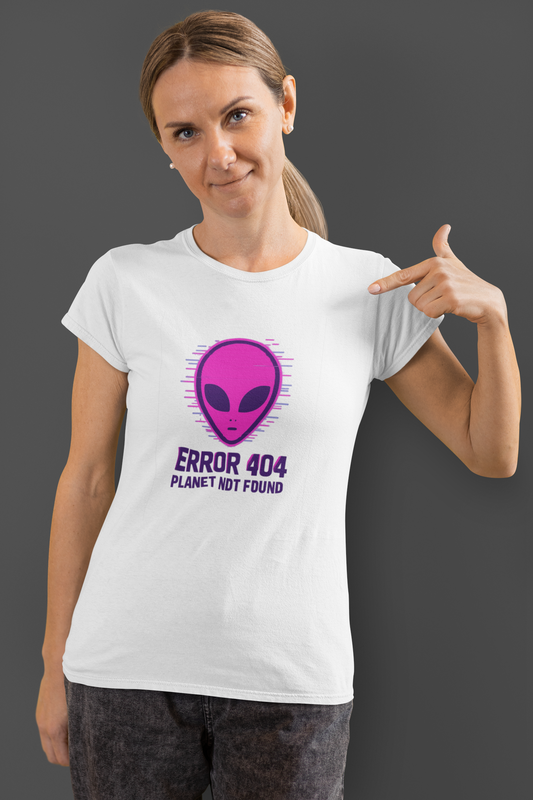 Alien Error 404 T-Shirt | Funny UFO Shirt | Retro Geek Tee | Unisex Sci-Fi Gift | Humorous Casual Apparel