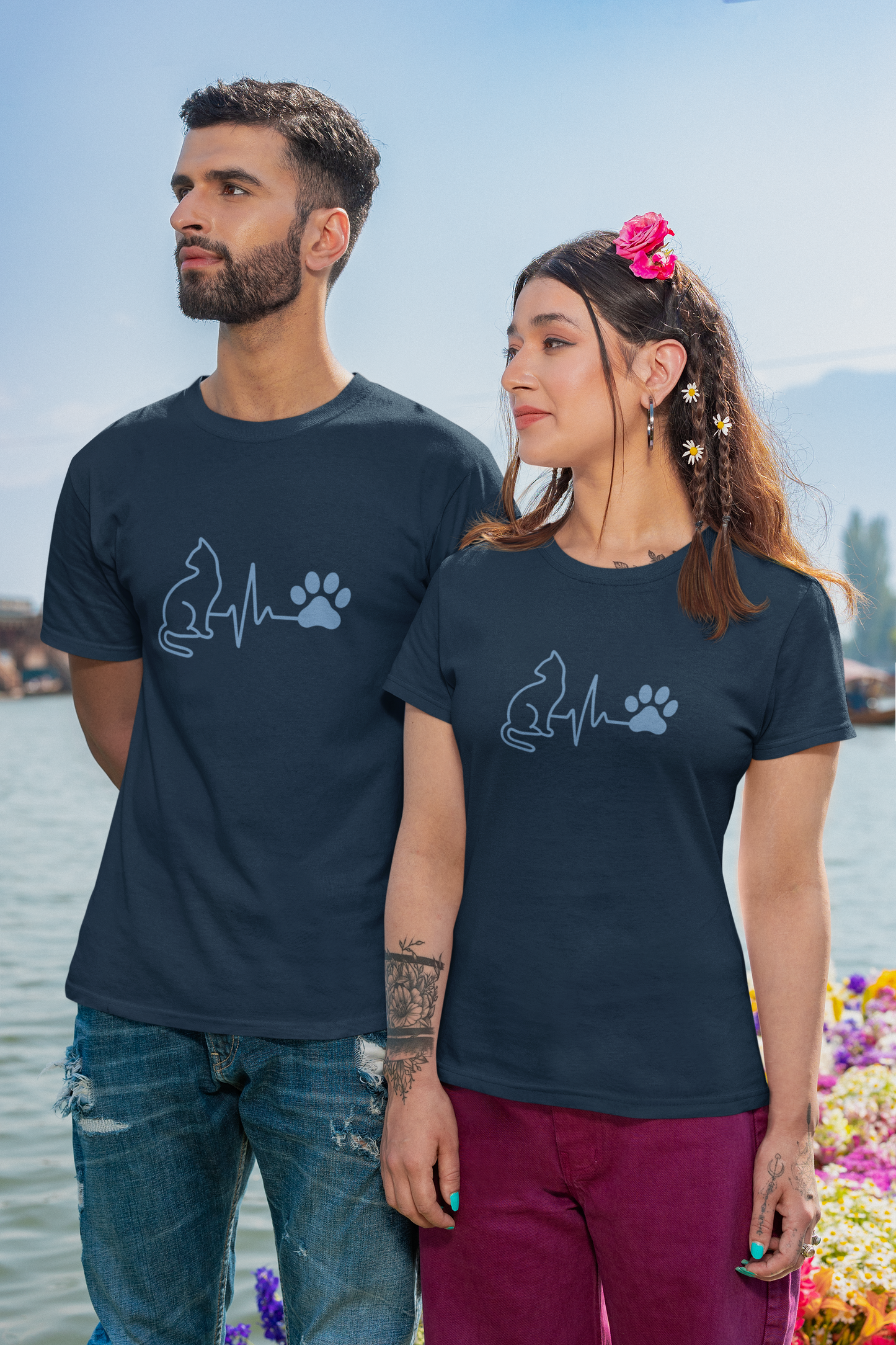 Cat Paw Print T-Shirt | Pet Lover Heartbeat Graphic Tee & Cat Mom/Dad Gift