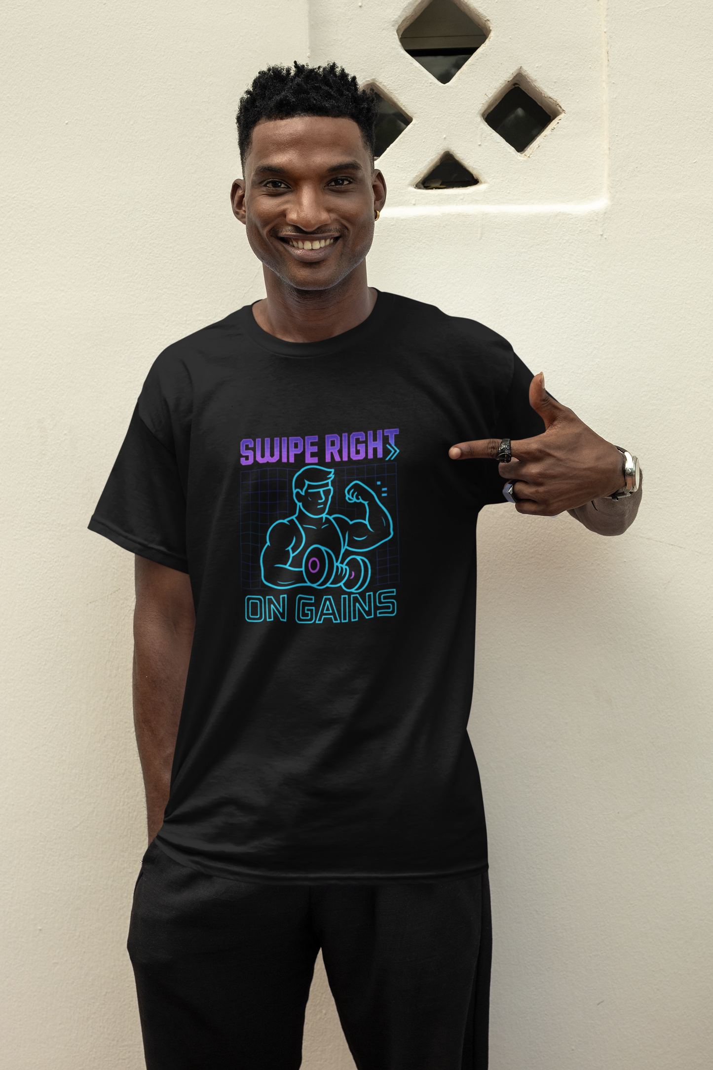 Swipe Right on Gains" Graphic Tee | Funny Workout Shirt & Fitness Gift
