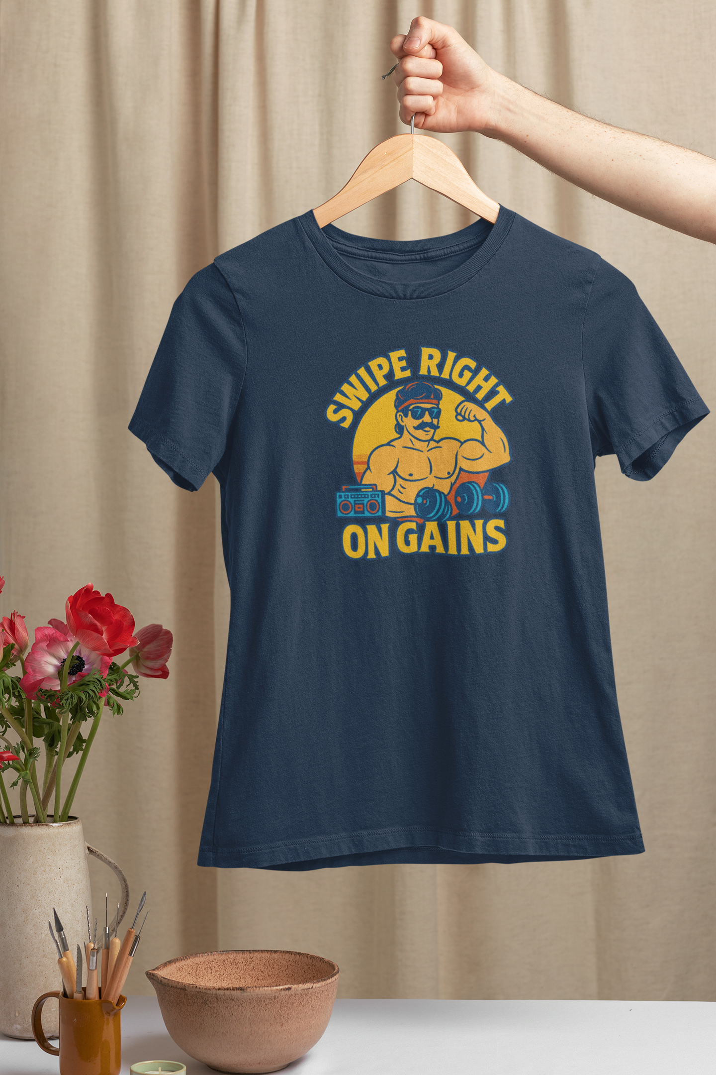 Swipe Right on Gains Gym Shirt | Funny Workout Tee & Fitness Humor Gift