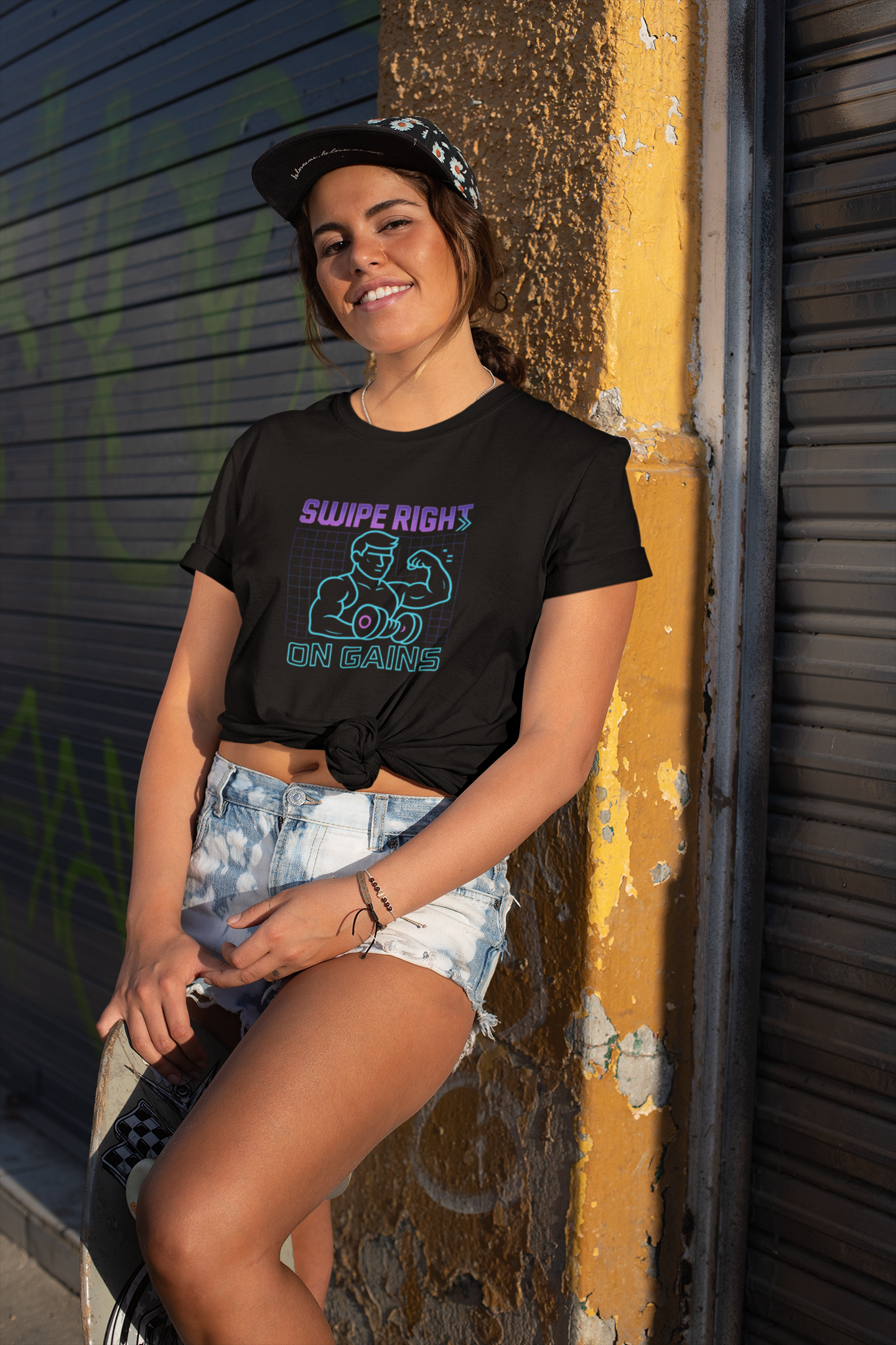 Swipe Right on Gains" Graphic Tee | Funny Workout Shirt & Fitness Gift